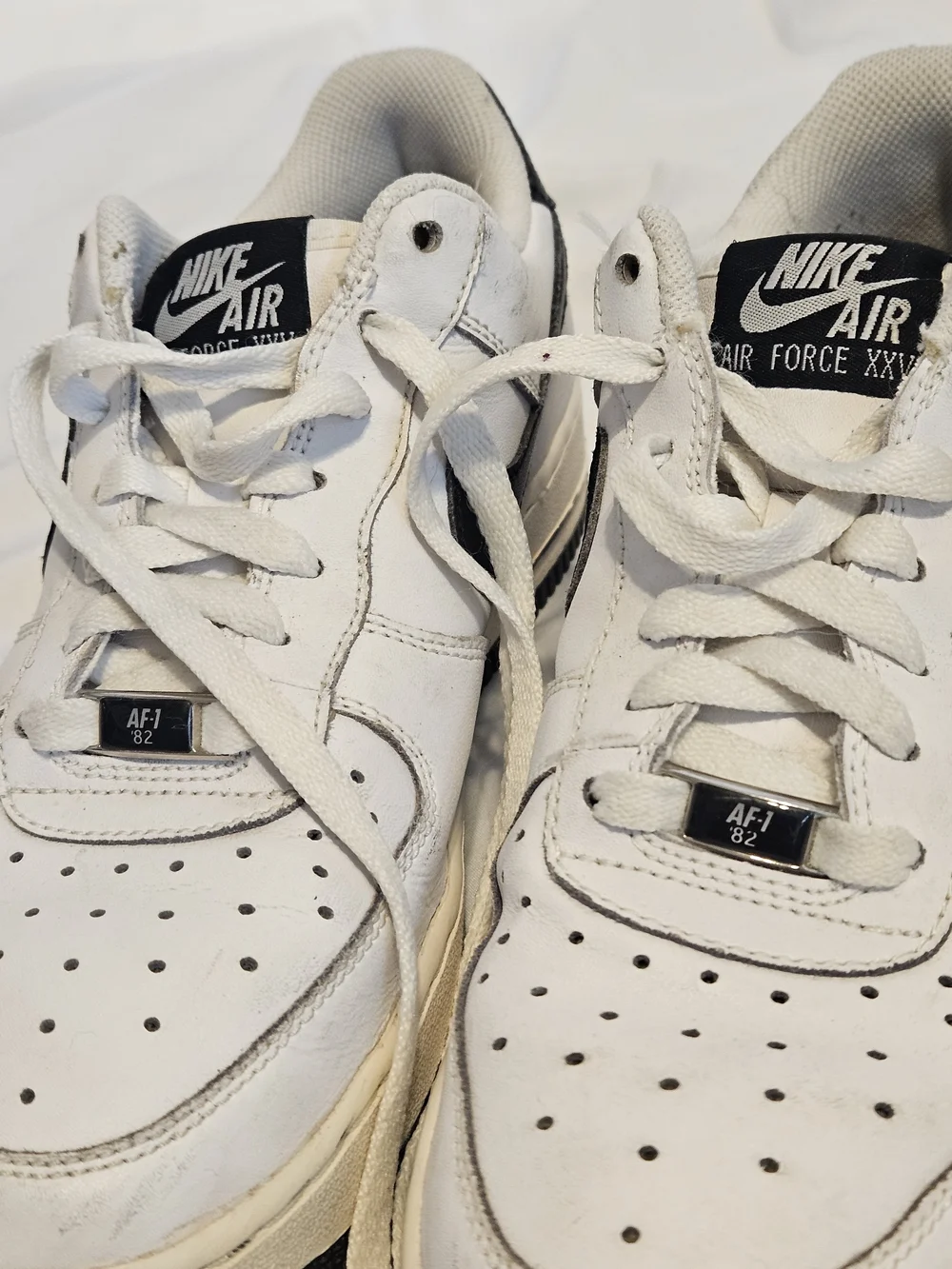 NIKE-Boys Air Force 1 XXV, AF1-82 White/Black Leather Sneakers SZ 7Y